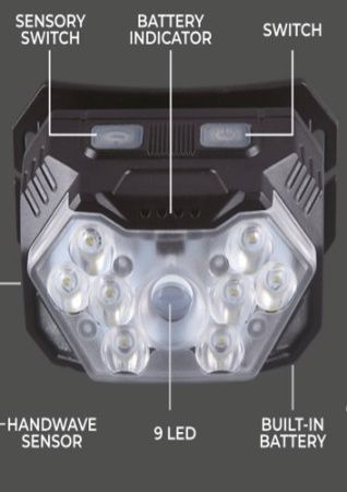 Налобный фонарь Rablex RB952, жёлтый+белый+красный, 3хTG+8хLED+2хRED LED, Sensor, аккум, Type-C Налобный фонарь Rablex RB952, жёлтый+белый+красный, 3хTG+8хLED+2хRED LED, Sensor, аккум, Type-C