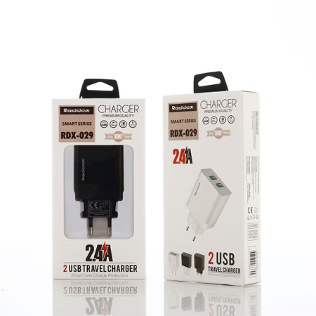 Сетевое зарядное устройство REDDAX RDX-029 Dual USB (12W, 2.4A, 2 порта), Black