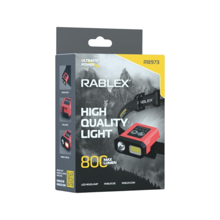 Налобный фонарь Rablex RB973, белый+красный+жёлтый, HP LED, 5W COB LED, Sensor, аккум, Type-C