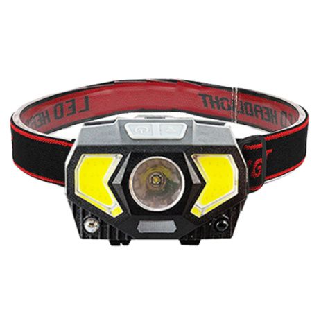 Налобный фонарь W-7707, JQ-2201, XPE-2COB красный+1LED синий, сенсор, вело крепление, ЗУ micro USB