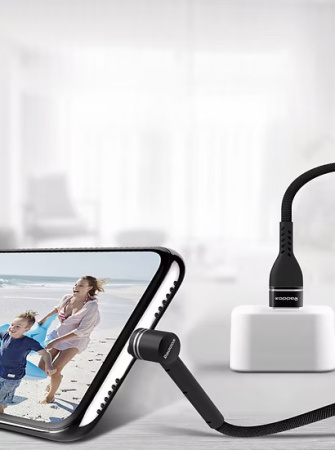 Кабель Reddax RDX-388 MicroUSB с функцией держателя (1м, 2.4A, ткань), Black