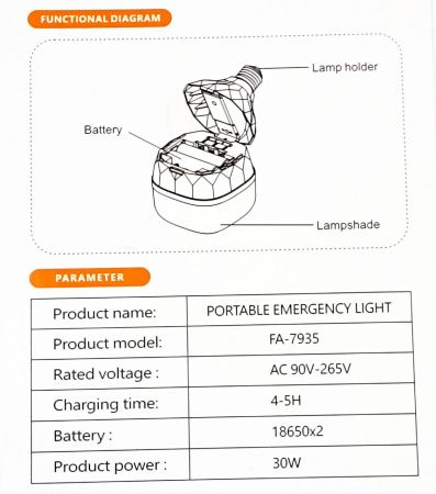 Лампа кемпинг в цоколь E27 RB449 / OKGO FA7935, 30W, 2x18650, AC/DC
