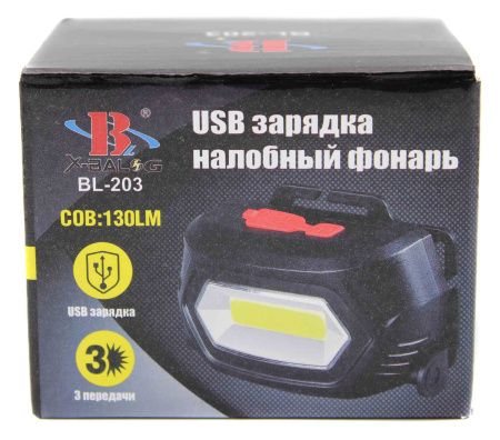 Налобный фонарь Bailong BL-203, LED+COB, аккумулятор, micro USB, 7568