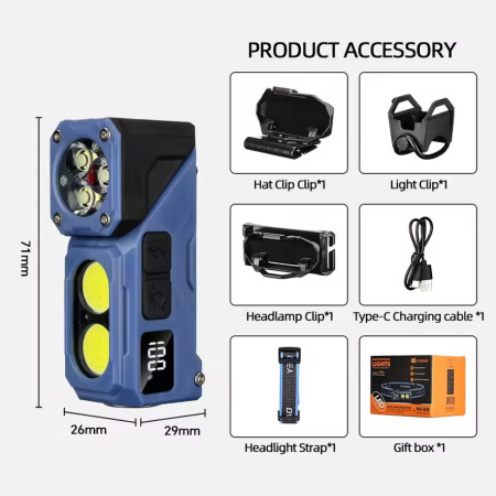 Налобный фонарь YEMAO YM-T615, 500LM, (White+Red), Сенсор, ЗУ Type-C