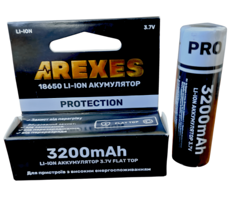 Аккумулятор Arexes 18650 Li-ion 3200mAh 3.7V высокотоковый с защитой