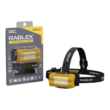 Налобный фонарь Rablex RB981, жёлтый+белый+красный, 3хT6+4хCOB, Sensor, аккум, Type-C