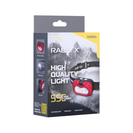 Налобный фонарь Rablex RB984, белый+красный+жёлтый, 2 XPG 5W LED + COB, Sensor, аккум, Type-C