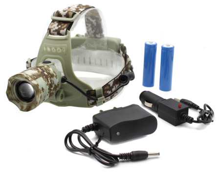 Налобный фонарь PL121, Акк., T6, камуфляж