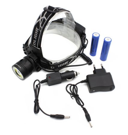 Налобный фонарь PL126, Акк., T6 LED, Zoom, автомобильная зарядка