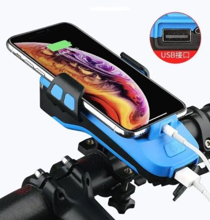 Велосипедная фара с держателем телефона и звуковым сигналом, /MicroUSB / WD424