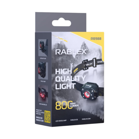 Налобный фонарь Rablex RB988, белый+красный, TG3 LED 5W,  Sensor, аккум, Type-C