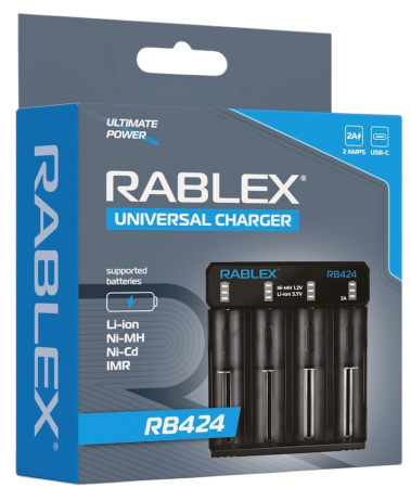 Зарядное устройство Rablex RB424 универсальное на 4 аккум. (Ni-MH/Ni-Cd: AA, AAA, AAAA, C, SC, F6; L