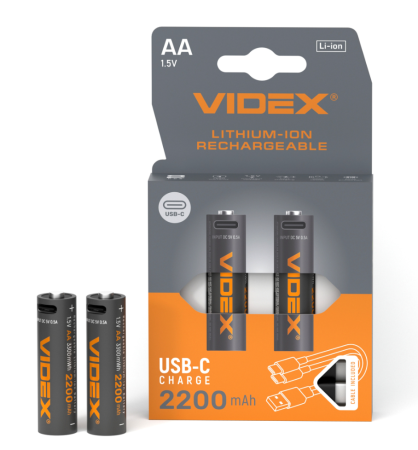 Аккумулятор VIDEX Li-ion LIR6C/AA USBC-C 1.5V (захист) 2200mAh