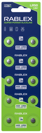 Батарейки-Таблетки Rablex LR50, AG0, New Design