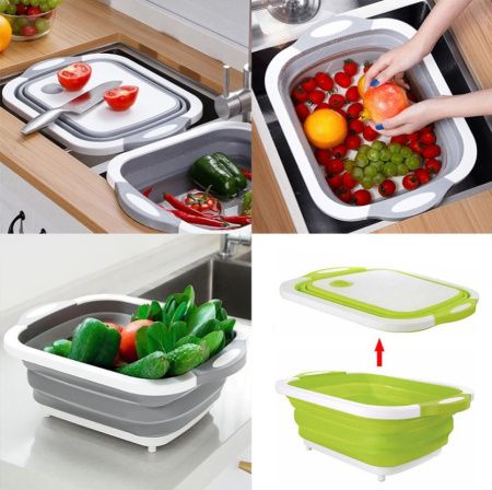 Складная разделочная доска для мытья и резки овощей 2в1