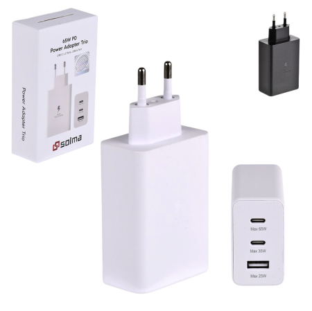 Сетевое зарядное устройство SOLMA PD Trio USB-C 65W/USB-C 25W/USB-A 15W