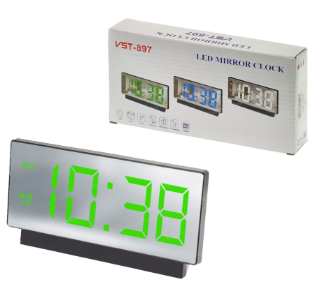Часы электронные VST-897-4, ярко-зеленый,температура, USB