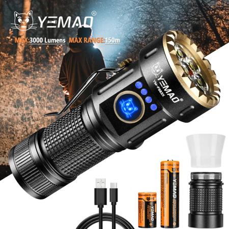 Ручной фонарь YEMAO YM-F883X, 3000LM, 8*XTE LED, 1x18350+1*18650 аккум, TYPE-C
