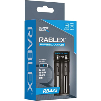 Зарядное устройство Rablex RB422, универсальное, 2 аккумулятора (AA, AAA, AAAA, C, SC, F6, Ni-MH/Ni-