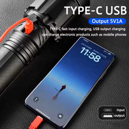 Ручной фонарь YEMAO YM-G999-60W, 5000LM, XH P360 LED, 8*18650 аккум, TYPE-C 