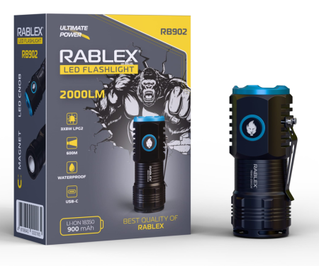 Ручной фонарь Rablex RB902, Li-ion 18350, Zoom, ЗУ Type-C,