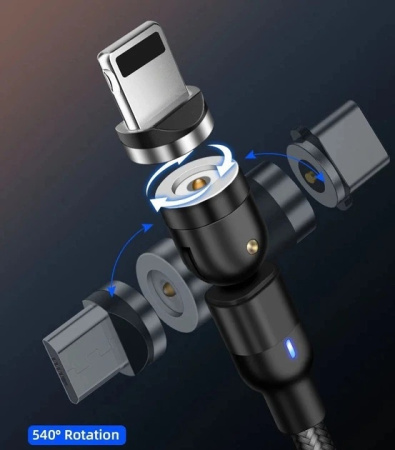 Магнитный кабель REDDAX RDX-399 Type-C (1м, тканевая оплетка, LED), Black