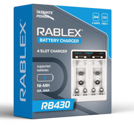 Зарядное устройство Rablex RB430, 4xАА,ААА,9V, 2A, Type-c