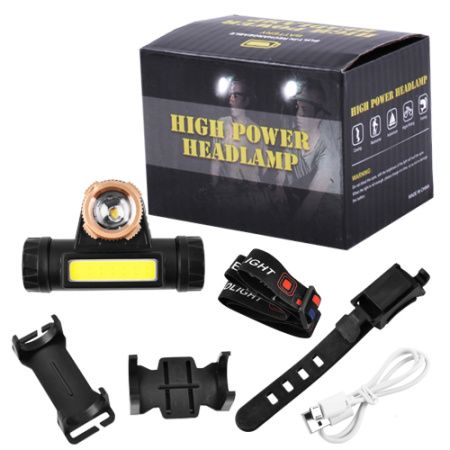 Налобный фонарь 874-XPE+COB, zoom, аккумулятор, micro USB