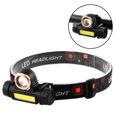 Налобный фонарь 874-XPE+COB, zoom, аккумулятор, micro USB