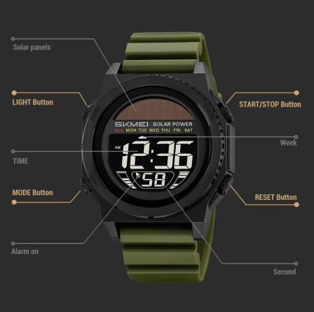 Часы наручные SKMEI 2358AG, ARMY GREEN, Solar Power, 11462
