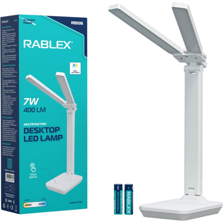 Настольная LED-лампа аккумуляторная Rablex RB506 7W 400LM двойная складная (Touch / USB-C / 2x18650)