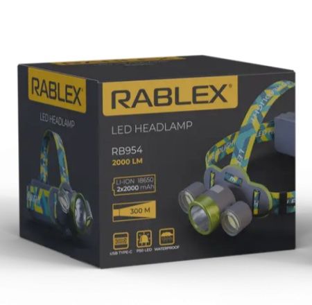 Налобный фонарь Rablex RB954, T6+2хCOB, 2х18650 аккум, Type-C