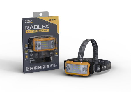 Налобный фонарь Rablex RB962, жёлтый+белый+красный, 2хT6+36хCOB, Sensor, аккум, Type-C
