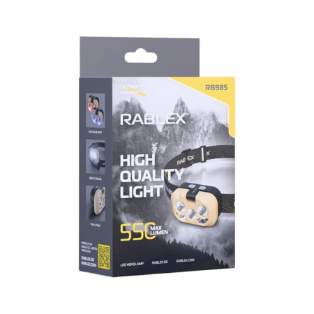 Налобный фонарь Rablex RB985, белый+красный+жёлтый, 2 XPG LED, Sensor, аккум, Type-C