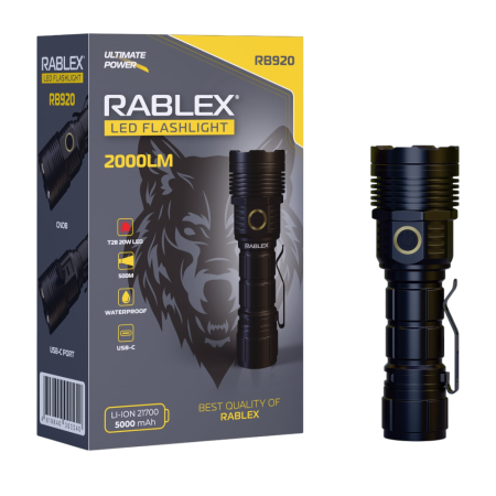 Ручной фонарь Rablex RB920, КРАСНЫЙ СВЕТ, 1хT28, 1х21700 аккумулятор, zoom, Type-C, 2000LM