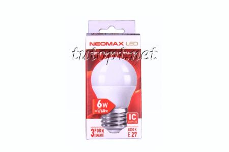 Светодиодная LED лампочка neomax 6W NX6B E27 4000K (Шарик) Светодиодная LED лампочка neomax 6W NX6B E27 4000K (Шарик)