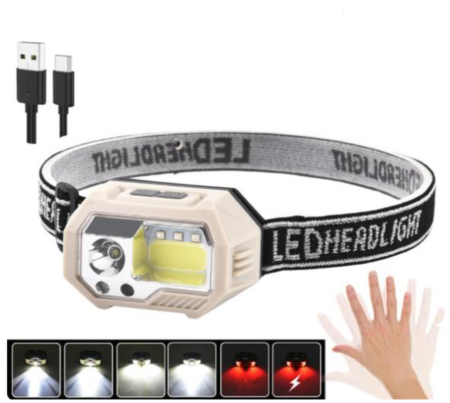 Налобный фонарь SH-S9-XPE+COB+3SMD Красный, Motion Sensor, встроенный аккумулятор, ЗУ Type-C