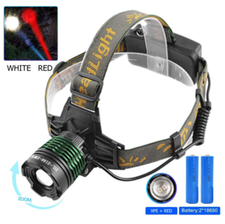 Налобный фонарь Police 2188-2XPE, Белый,Красный, ЗУ microUSB, Zoom