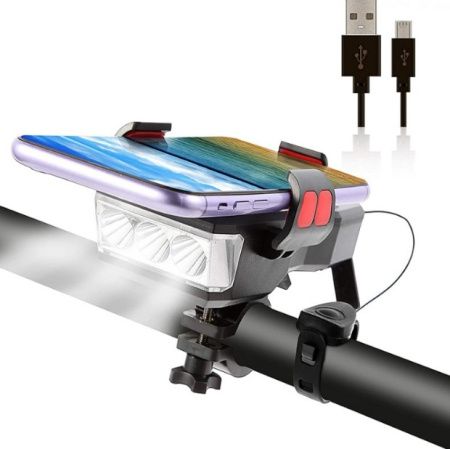 Велосипедная фара с держателем телефона и звуковым сигналом, /MicroUSB / WD424