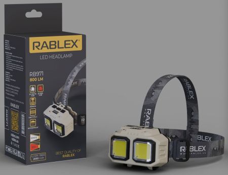 Налобный фонарь Rablex RB971, белый+красный, 2хLed+2хCOB, Sensor, 1х18650 аккум, Type-C