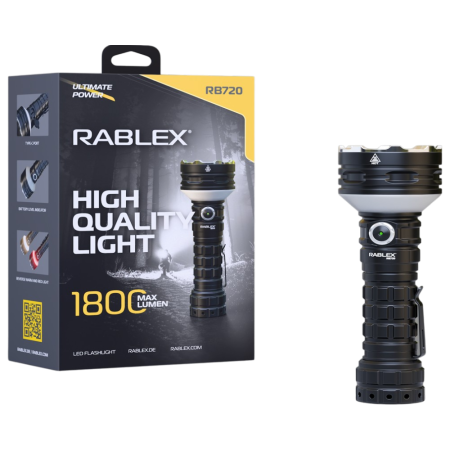 Ручной фонарь Rablex RB720, Белый+Красный, 1800 Lumen,  ЗУ Type-C,