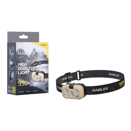 Налобный фонарь Rablex RB985, белый+красный+жёлтый, 2 XPG LED, Sensor, аккум, Type-C