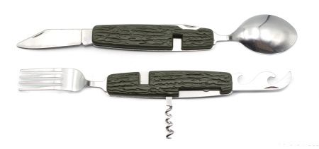 Туристический столовый прибор зелёный 6 в 1 большой