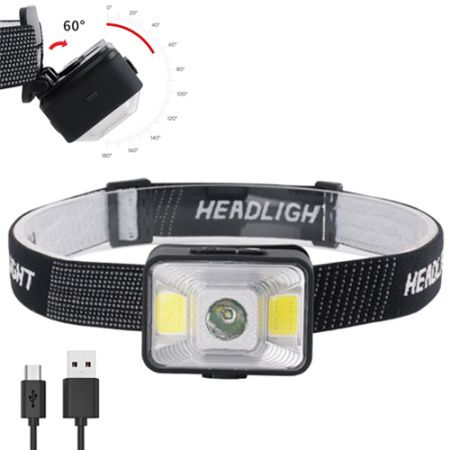 Налобный фонарь YD-21-XPE+2COB, белый или красный свет, ЗУ microUSB, аккумулятор