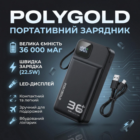Повербанк Polygold PG-PW328, 36000 mAh, 22.5W