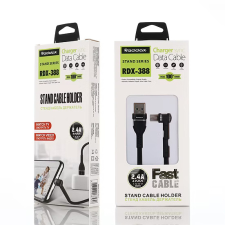 Кабель Reddax RDX-388 MicroUSB с функцией держателя (1м, 2.4A, ткань), Black