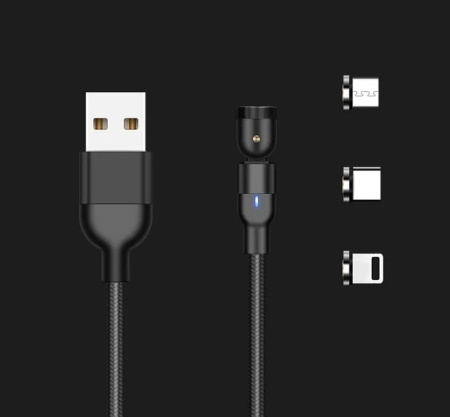 Магнитный кабель REDDAX RDX-399 Type-C (1м, тканевая оплетка, LED), Black