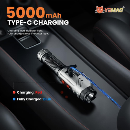 Ручной фонарь YEMAO YM-F303X, 1600LM, 2x21700 аккум, TYPE-C
