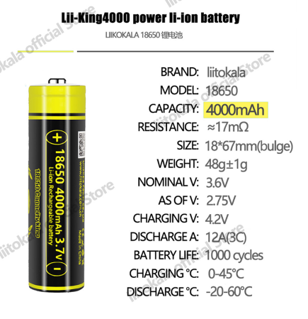 Аккумулятор LiitoKala 18650, King4000-JT, 4000mAh