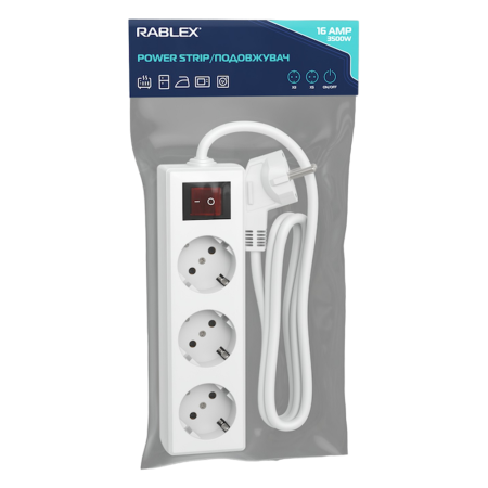 Сетевой фильтр Rablex RB3-5M 3 розетки 5 метра 16A 1.5mm 3500W